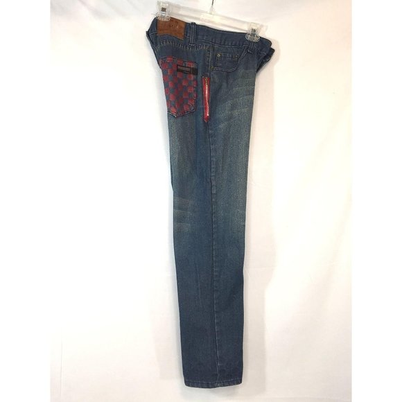 Waimea Jeans Skinny Fit Streetwear Distressed Checkered Back Pocket BWM Mens - Picture 3 of 10